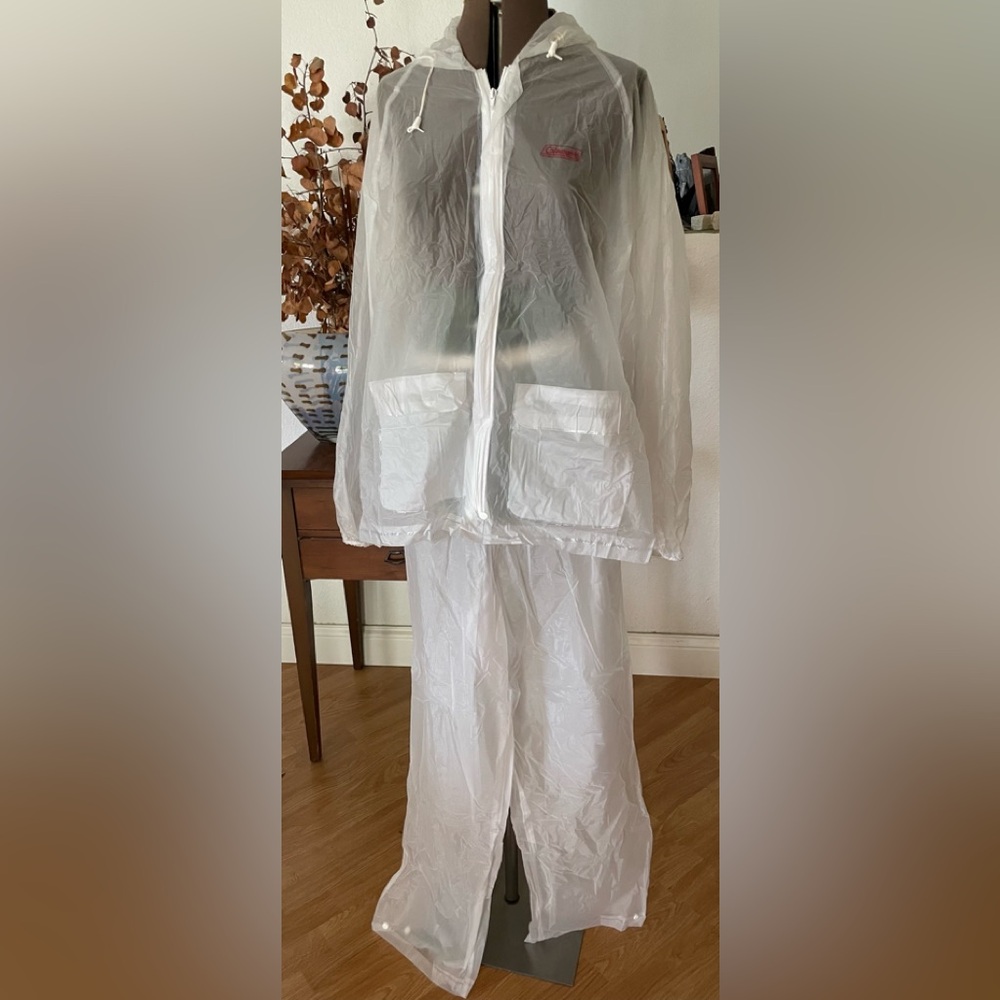 Vintage clear Coleman rain jacket and pants M/L